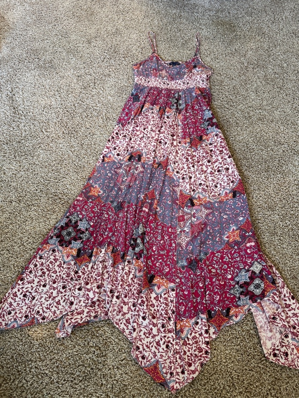AE Y2K Boho Festival Fairy Dress XS adjustable spaghetti straps asymmetrical hem
